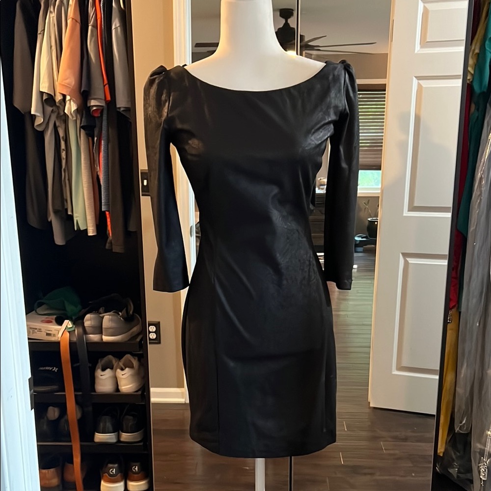Guess Black Bodycon Mini Dress with Puff Sleeves